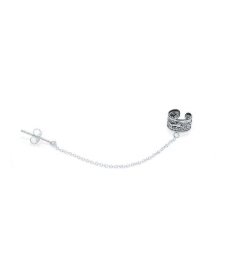 Ear cuff de plata labrado con cadena "Dolphin"