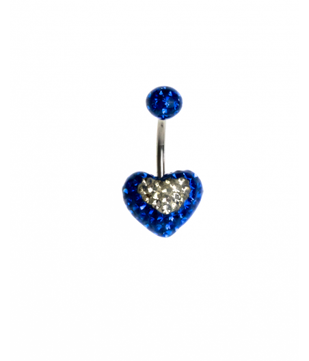 Piercing ombligo brillante corazón azul y blanco