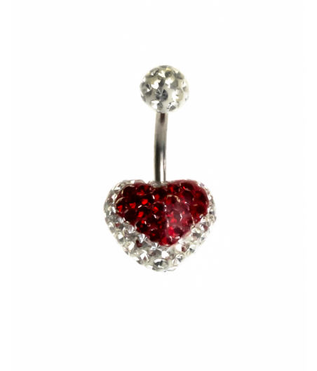 Piercing ombligo corazón brillante blanco y rojo