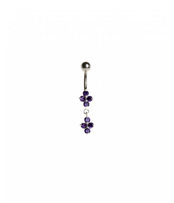 Piercing ombligo con colgante doble flor de circonitas