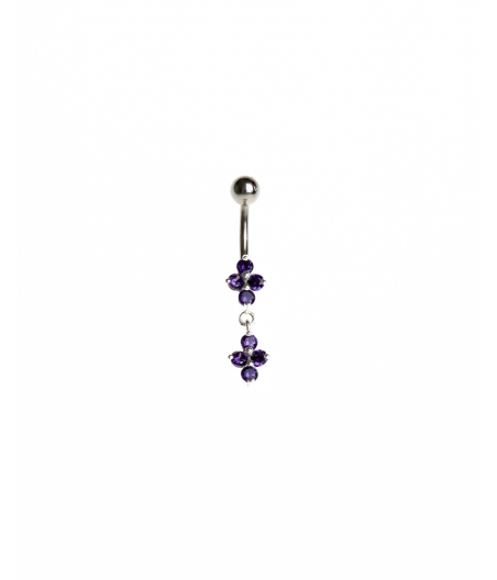 Piercing ombligo con colgante doble flor de circonitas