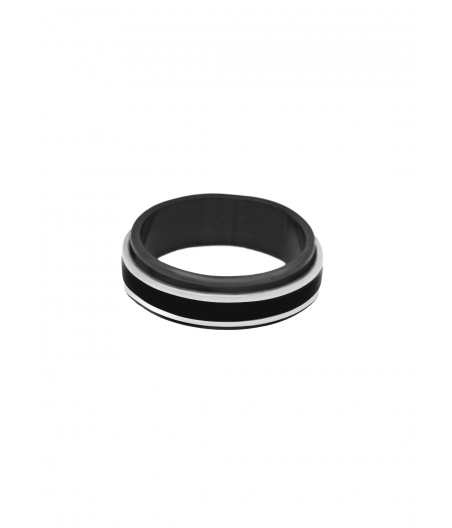 Anillo en acero negro con dos lineas color plata "Wyatt"