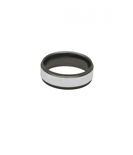 Anillo negro con cenefa de acero lucida "Caleb"