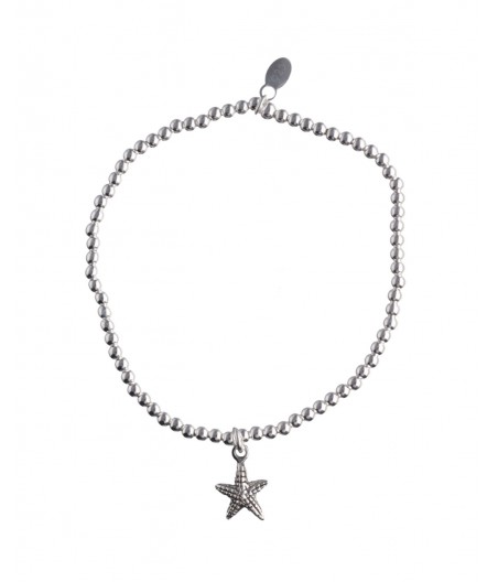 Pulsera plata elástica de bolitas con estrella de mar