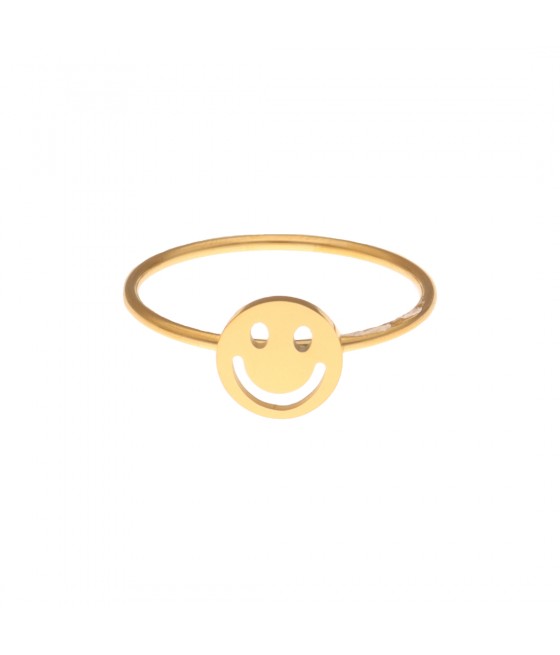 Anillo acero dorado fino carita feliz