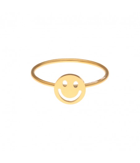 Anillo acero dorado fino carita feliz