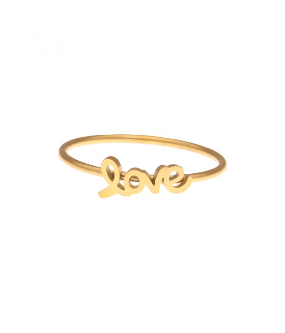 Anillo acero dorado con texto "Love"