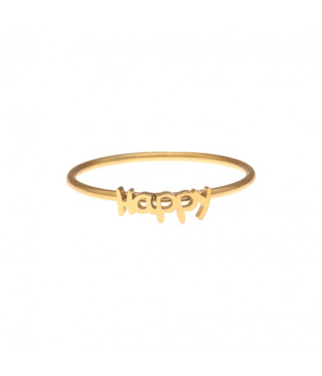 Anillo dorado acero con texto "Happy"