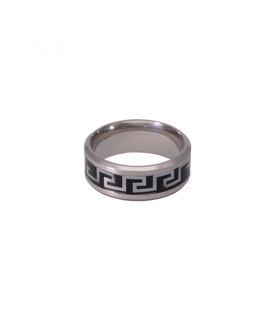 Anillo acero greca negra